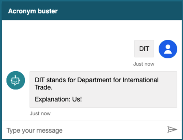 Screenshot of the acronym buster explaining what DIT means