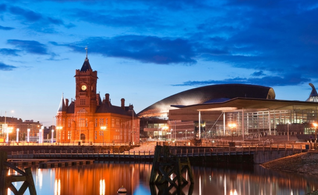 Cardiff Bay with the Senedd, home of the Welsh Government, on the right