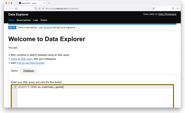 The Data Explorer interface