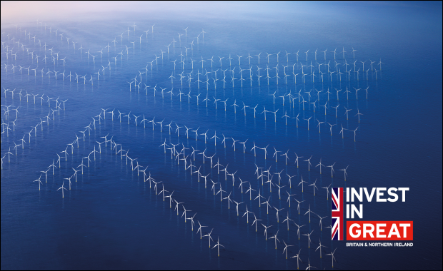 Wind Turbines at sea in the shape of the Union Jack flag