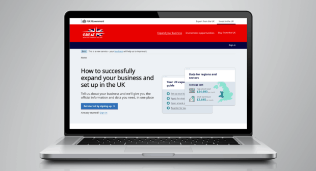 The front page of the Expand your Business service on a laptop