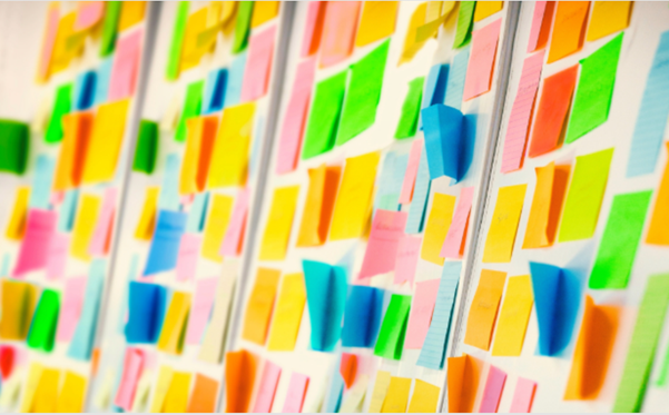 A wall of different coloured Post Its