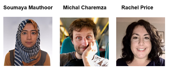 Headshots of Soumaya Mauthoor, Michal Charemza and Rachel Price