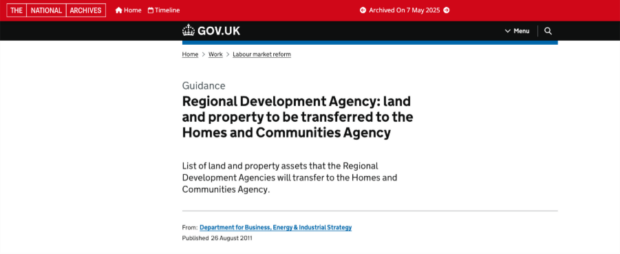 A National Archives web page that says its contents about a list of land and property assets has been archived.