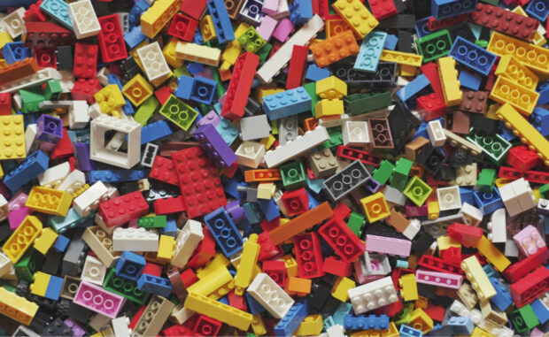 A pile of brightly  coloured Lego bricks
